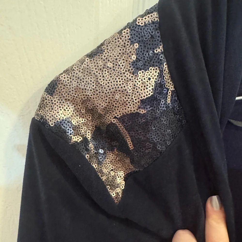 Miss Me Navy drape jacket with Sequin Embellishments on shoulders, size S